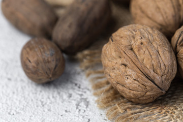 Assortment of nuts. On a light background.