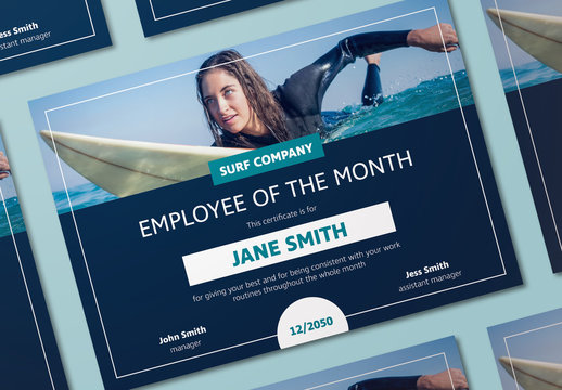 Blue and Teal Certificate Layout with Photo Placeholder