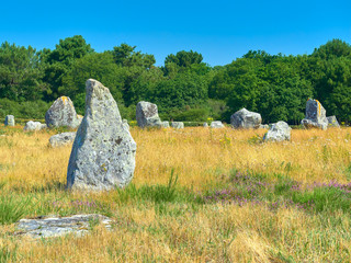 Vista Detalle del Alineamiento Megalítico de Menhires de Menec en el Yacimiento Prehistórico Neolítico y Celta de Carnac, Morbihan, Bretaña, Francia © Juanje Pérez