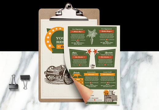 Restaurant Menu Layout with Western Illustrations