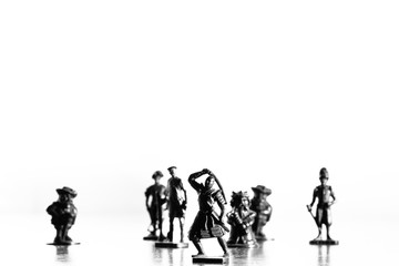 Antique toy soldiers in white background