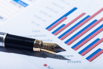 Pen on the Document with Graph - Close Up