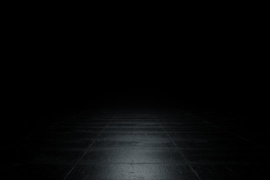 Black Background And Reflective Concrete With floor Empty Space For Text 3D Rendering Illustration