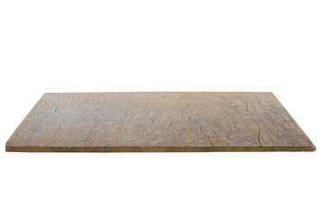 Empty dark wood table top isolated on white background with clipping path. can be used for display or montage or mock up your products.