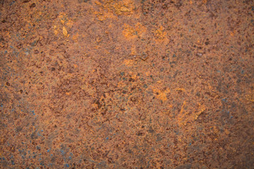 Brown rust stains texture of the old white paint on rusty metal wall. Rusty metal background.