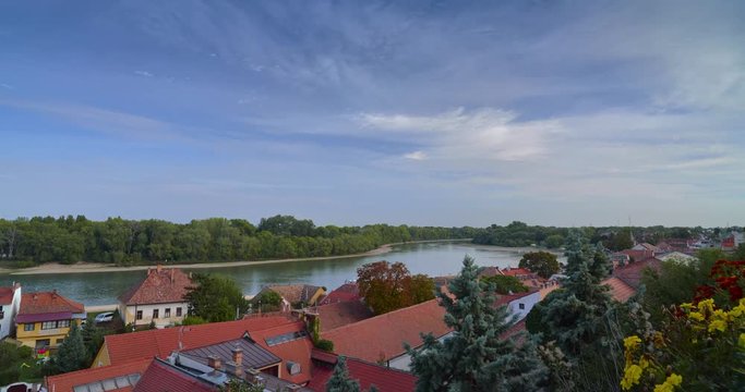 View to river Danube from Szentendre hill with moving clouds in the background