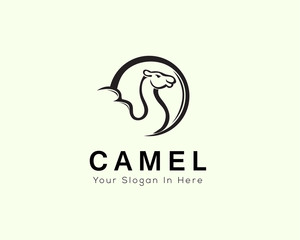 head and body camel in circle logo line art