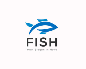 Simple blue fish logo art