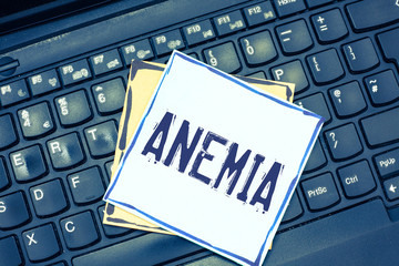 Handwriting text writing Anemia. Concept meaning condition where there deficiency of red cells of...