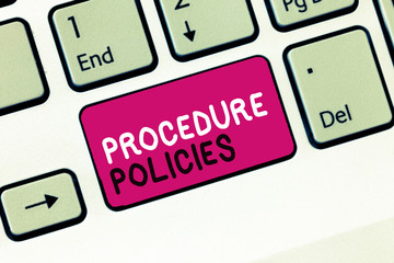 Conceptual hand writing showing Procedure Policies. Business photo showcasing Steps to Guiding...