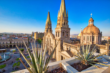 Guadalajara, Jalisc, Mexico-20 April, 2018: Central Landmark Cathedral (Cathedral of the Assumption...