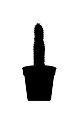 silhouette of a small cactus in a bucket on a white isolated background