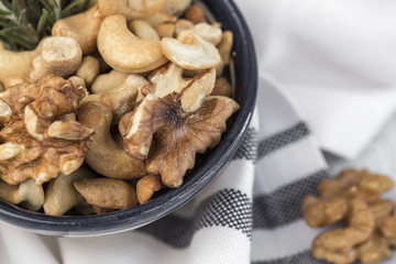 Assortment of nuts. On a light background.