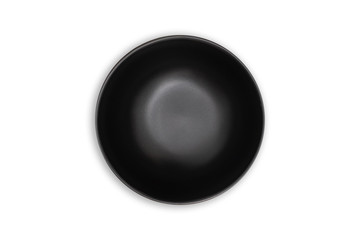 Top view-Empty black ceramic round dish plate isolated on white background