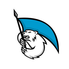 Angry Polar Bear Brandishing Flag Mascot