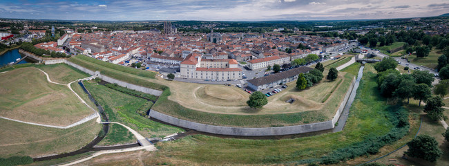 Aerial panorama view of fortified medieval French town Toul