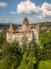 Aerial view of Dracula vampire royal castle in Bran Transylvania Romania