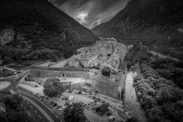 Villefranche Conflent fortress aerial panorama in France