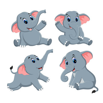 the collection of the cute elephant with different possing
