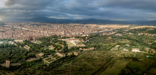 Florence Firenze aerial panorama landscape of the Renaissance city center with the Belvedere fort