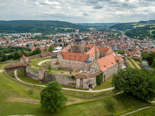 Fototapeta na wymiar Aerial panorama of famous German castle and town Kronach in Bavaria Germany