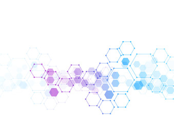 Abstract hexagonal molecular structures in technology background and science style. Medical design. Vector illustration