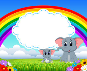 Obraz na płótnie Canvas the nature blue sky view with the cloud board blank space and two elephant 