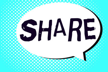 Word writing text Share. Business concept for part or portion larger amount which is divided among number of people.