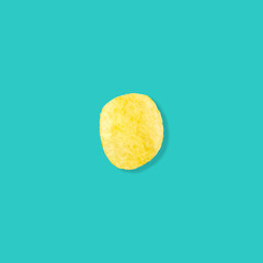 potato chips on pastel blue background top view flat lay