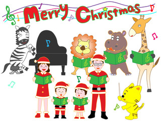 Obraz na płótnie Canvas 家族と動物たちのクリスマスコンサート