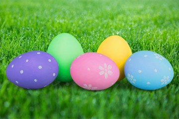 Easter eggs on grass
