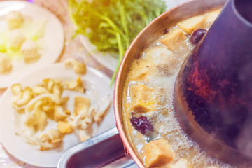 Chinese traditional hot pot close-up on the table