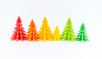 Obraz premium Multicolored paper Christmas tree white background