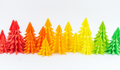 Multicolored paper Christmas tree white background