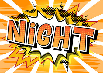 Night - Comic book style word on abstract background.