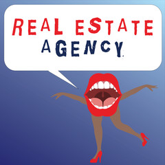 Writing note showing Real Estate Agency. Business photo showcasing Business Entity Arrange Sell Rent Lease Manage Properties.