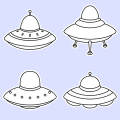 Set of alien spaceship icons isolated on white background