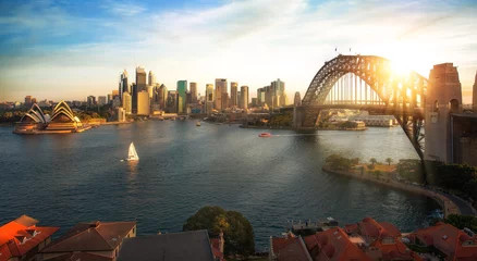 Fotobehang Sydney De haven en brug van Sydney in de stad Sydney