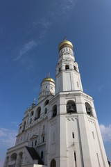 Closeup view to Ivan the Great belltower and cathedral, Kremlin, Moscow, Russia