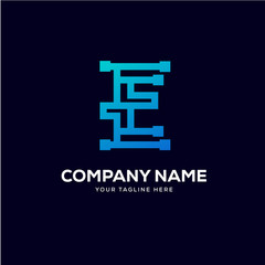 Fototapeta premium E letter logo tech design vector, minimalist line creative sign vector icon. 