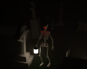 3d computer rendered illustration of a ghoul carrying a lamp in a cemetery