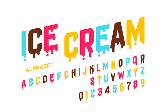 Melting Ice Cream Font, Alphabet Letters And Numbers