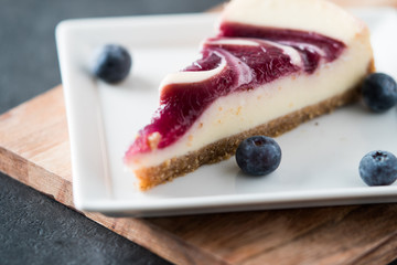 blueberry swirl cheesecake slice 