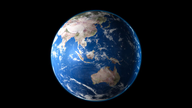 Earth blue planet isolated on black background. 3D render