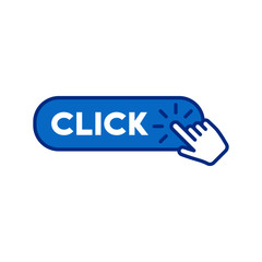 Hand clicking on click here button, vector icons