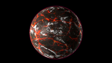 Perishes planet earth, Armageddon. 3D render of hot liquid lava planet on black background - obrazy, fototapety, plakaty