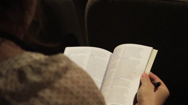 Woman Browsing Program at Concert or Musical : Over the Shoulder