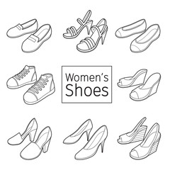 Collection Of Different Women's Shoes Pair, Outline, Footwear, Fashion, Objects