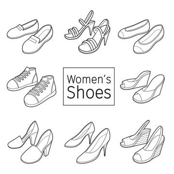 Collection Of Different Women's Shoes Pair, Outline, Footwear, Fashion, Objects
