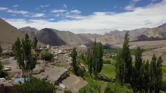 Flying through trees in the Tibetan Himalayan landscape of Ladakh, India